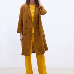 Zara Linen Trench Long Blazer Jacket Size Small